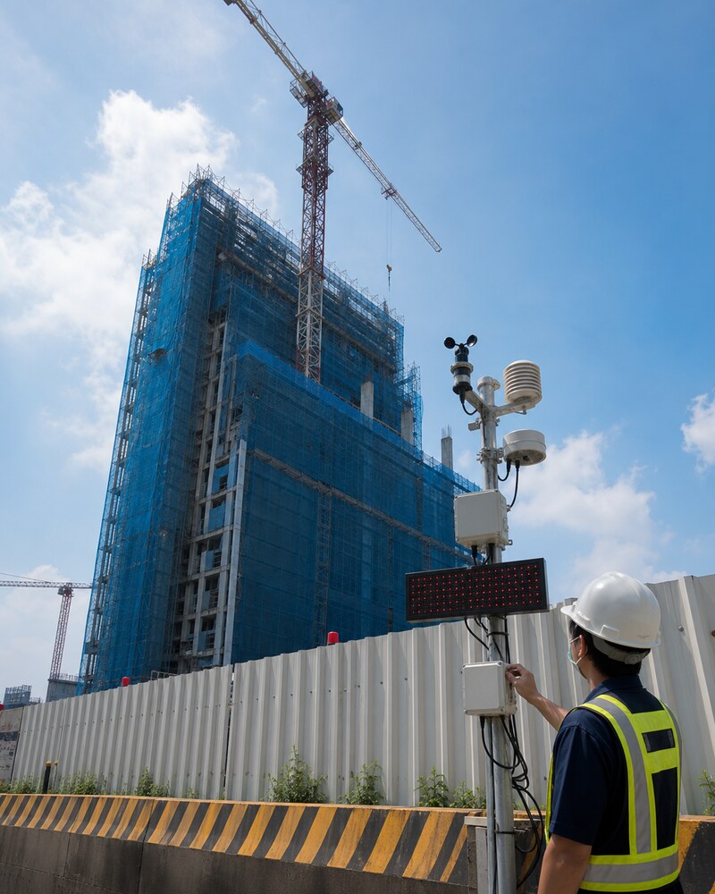 新北市大型建案工地環境監測系統 - AQR6W 六合一監測站搭配 LED 看板部署實例